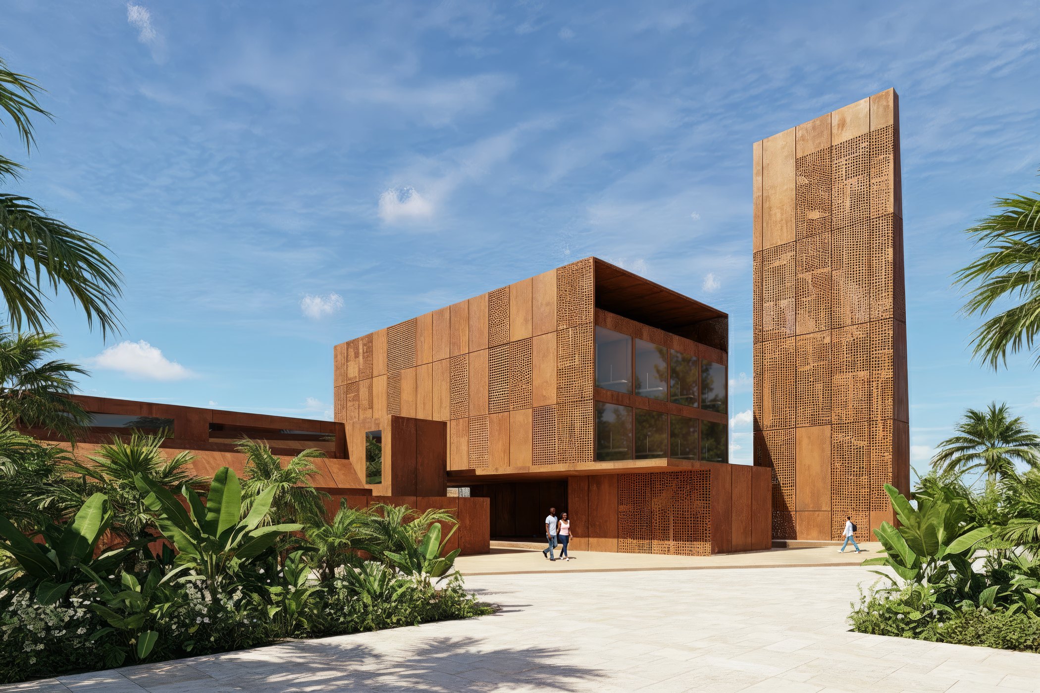 Clubhouse of the complex among palms