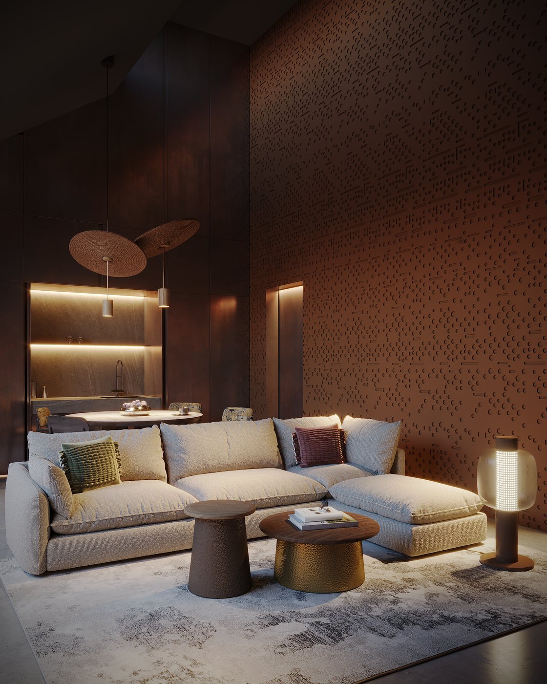Villa living room in the evening light