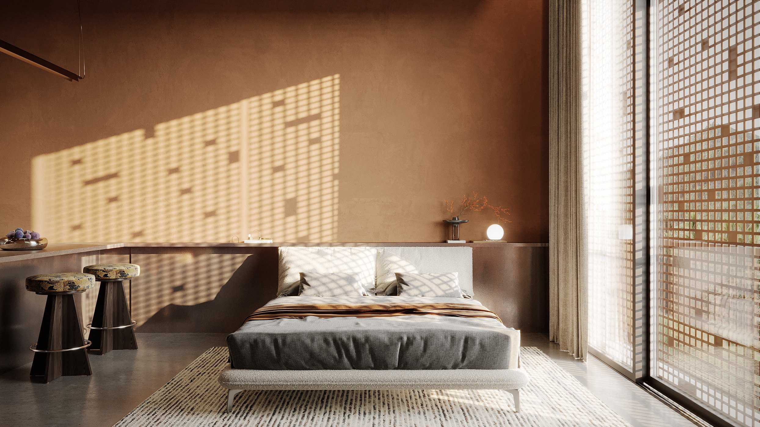 Studio with a bed facing the garden