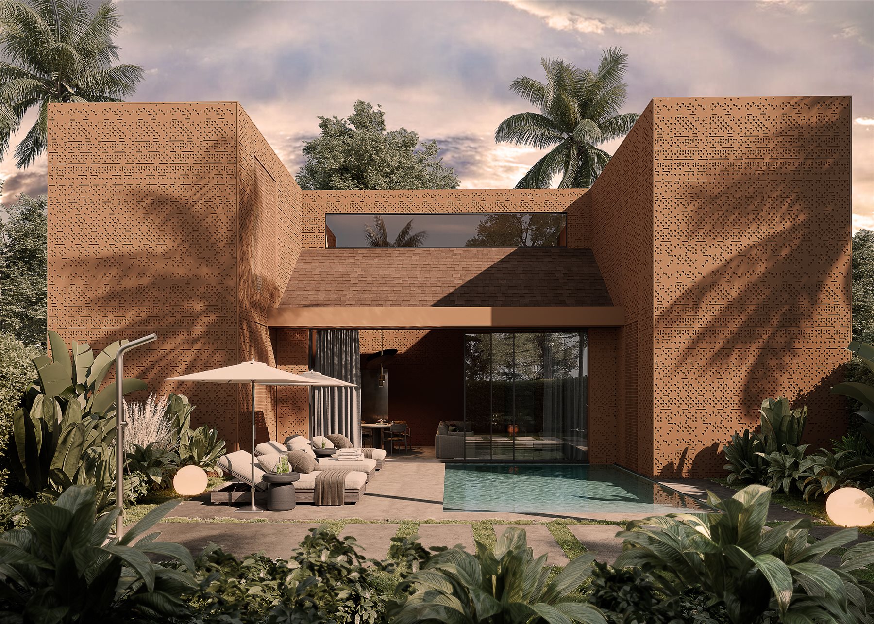 Natural stone and terracotta of a Black Sands Oasis villa